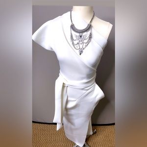 One Shoulder Polyester Bodycon Dress with belt